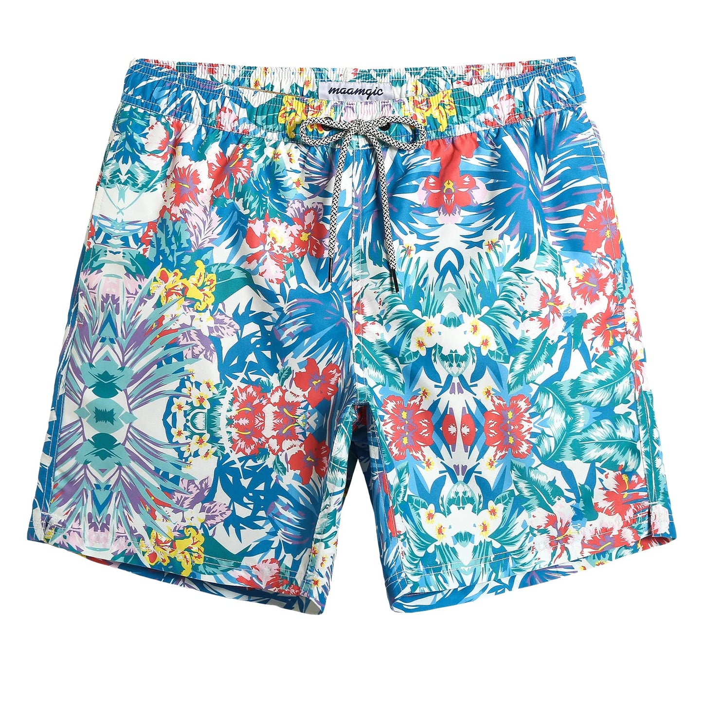 maamgic Mens Swim Trunks Quick Dry Swim Shorts with Mesh Lining Funny Swimwear Bathing Suits 7inch Hawaii Floral Small
