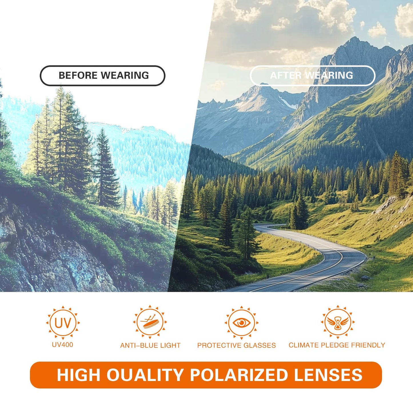 suoso UV400 Polarized Sports Sunglasses Men Women, Light TR90 Wrap