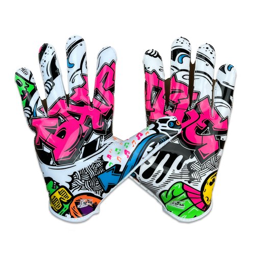 Battle Sports Graffiti Doom Speed Football Gloves, Ultra Stick Grip, Precision Fit, Wide Receiver - Youth Medium