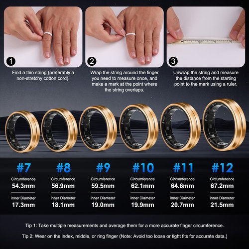Dkeof Smart Ring Fitness Tracker for Women Men - Waterproof Health Rings for Sleep Tracker, Heart and Blood Oxygen Monitor, Fitness Ring for Family Care,Step and Burned Calories Counter(7#)