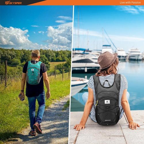 SKYSPER 15L Foldable Hiking Backpack Lightweight Packable Travel Daypack with Chest Strap Small Outdoor Folding Back Pack Collapsible Bag for Women Men (Black)