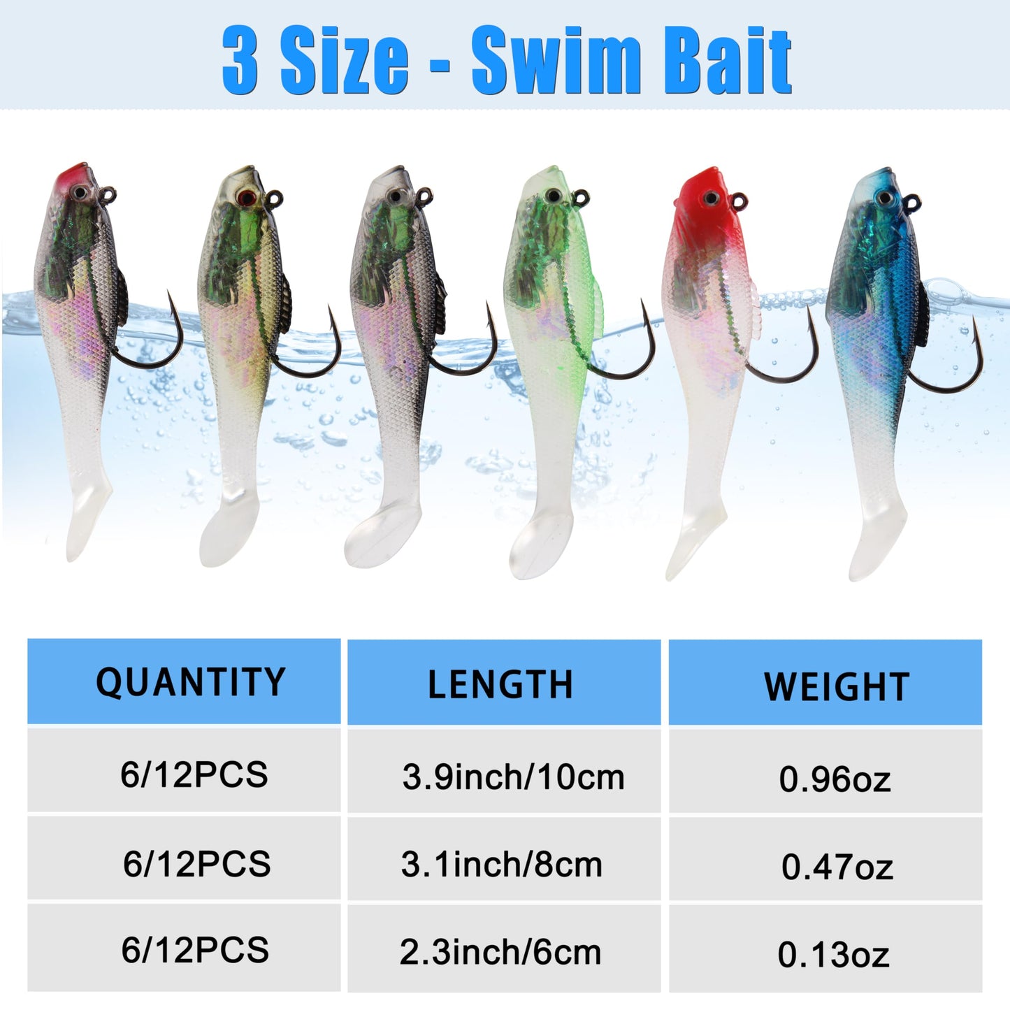 Pre-Rigged Swimbaits, 6/12pcs Paddle Tail Swim Baits Swim Shad Jig Head Fishing Lures Soft Plastic Swimbaits for Bass Trout Walleye Crappie 8cm 12pcs