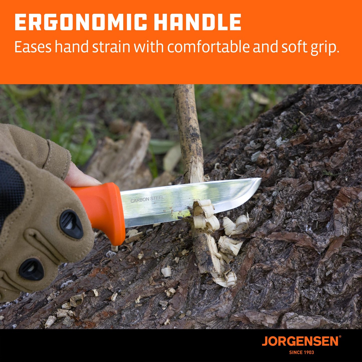 Jorgensen 8.25" Companion Fixed Blade Bushcraft Knife with Sheath, SK5 Carbon Steel Blade with Ergonomic Handle, Outdoor Full Tang Knife for Camping, Hiking