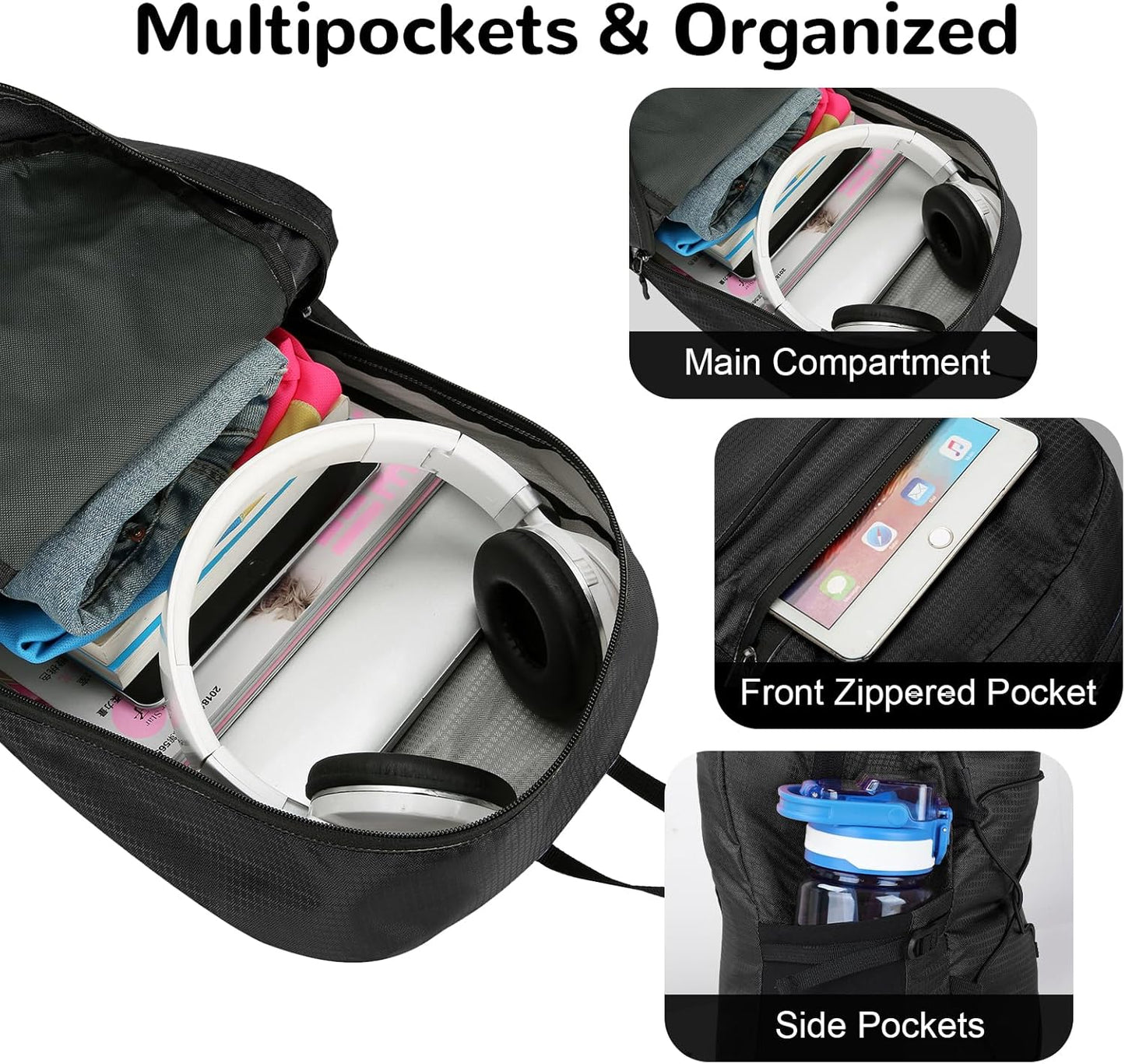 15L Small Foldable Hiking Backpack for Men Women, Packable Collapsible Daypack for Casual, Light Gray