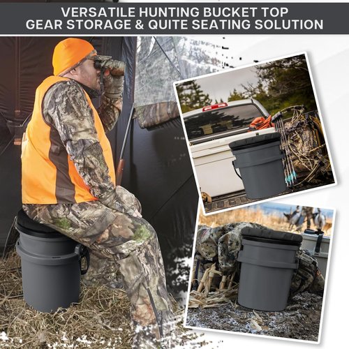Wizcave 5 Gallon Bucket Seat for Yeti Bucket Only, Swivel Bucket Lid with Padded Top for Cozy Sitting, Bucket Seat Cushion for Outdoor Fishing,Hunting,Gardening,Camping,Car Washing, Baseball Training