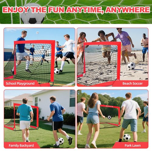 BAGAIL Soccer Goal, 4x3 FT Soccer Practice Net with Goal, Pop Up Soccer Goal for Backyard, Portable Training Equipment with Carry Bag, Fun Soccer Game Indoor and Outdoor - Red, 2 Set