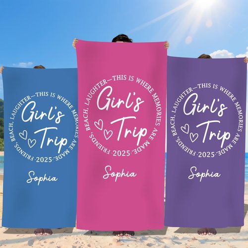 MyBienart Girls Trip Beach Towel 2025, Personzlized Beach Towels with Name for Kids Adults, Custom Girls Beach Trip Friendship Weekend Matching Gift for Women Friends Besties