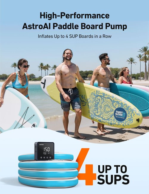 AstroAI P2 Paddle Board Pump 20PSI 12V DC Car Connector Portable,SUP Pump for Paddleboard, Air Pump with Auto-Off, Deflation Function for Paddle Board, Kayaks and Boats (Black)