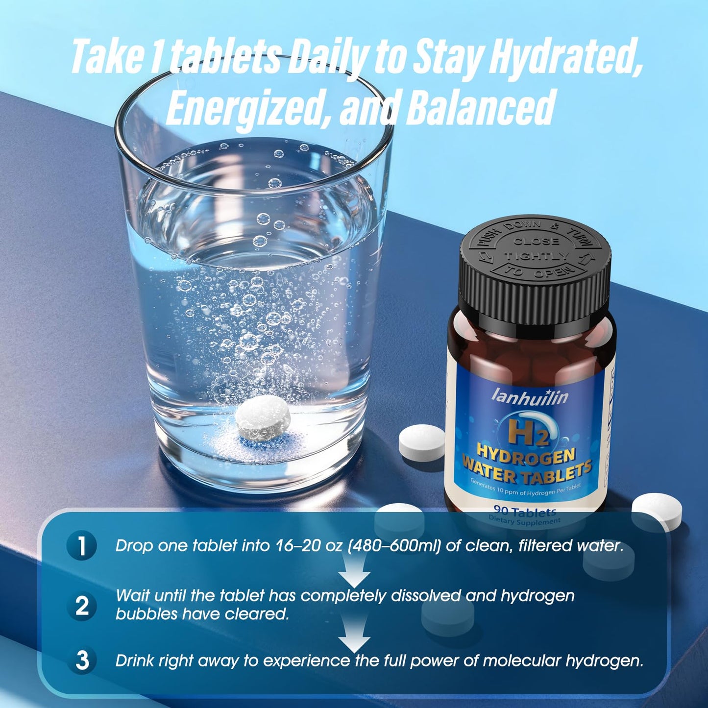 Hydrogen Water Tablets 150mg Magnesium – 10 PPM Molecular Hydrogen Tablets for Drinking Water, Supports Healthy Aging, Cellular Energy, Recovery & Brain Health – GMO-Free & Gluten-Free, 80 Tablets
