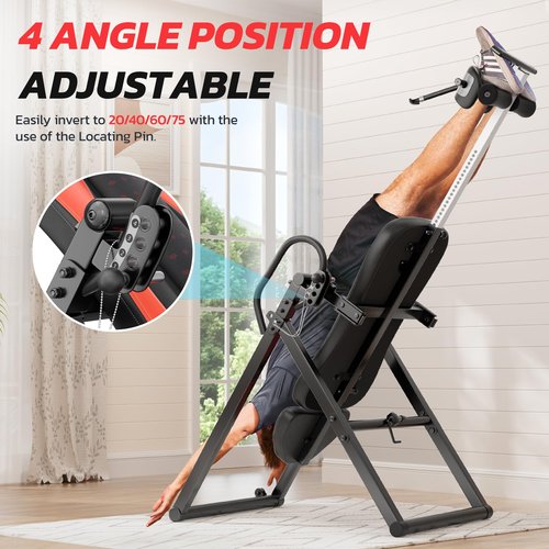 YOLEO Inversion Table Training Equipment Massage & Heat Inversion Table ITM280 Back Pain Relief Equipment w/Remote Control, Reversible Ankle Holders, Heavy Duty up to 320lbs (Red)