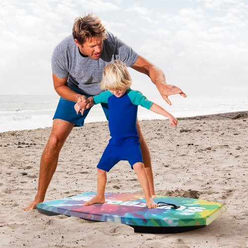 Goplus 41''/37''/33'' Lightweight Body Board for Beach, Surf Board with EPS Core, XPE Deck, HDPE Slick Bottom, Wrist Leash, Bodyboard for Kids Adults Surfing (Rainbow Ink, 37 Inches)
