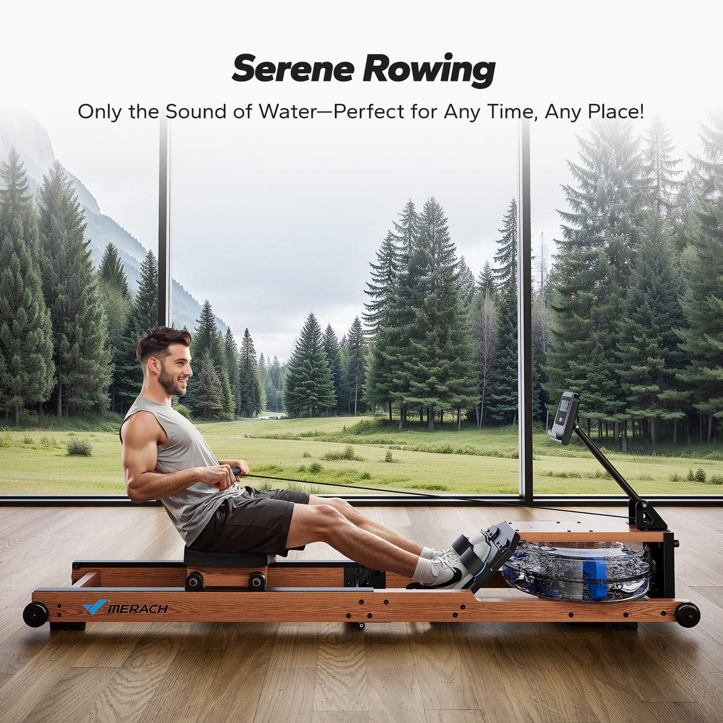 MERACH Water Rowing Machines for Home use, Foldable Rower Machine with 400LBS Weight Capacity, Dedicated Monitor and Comfortable Seat, Free MERACH App for Immersive Water Rower