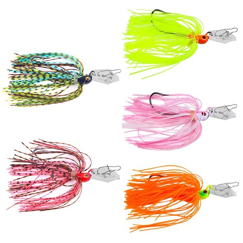 5 PCS Chatterbait Fishing Lures, Chatter Baits for Bass Fishing with Silicone Skirts, Multicolored Fishing Hook Jig Heads for Bass Fishing