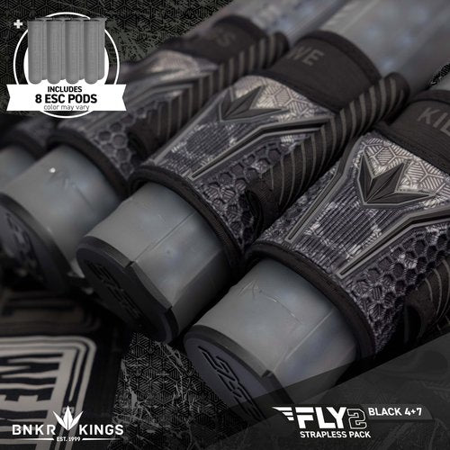 Bunkerkings Fly2 Skulls Paintball Pod Pack – Strapless Pack with 8 ESC Pods (4+7, Black Splash)