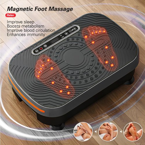 SogesPower Vibration Plate Exercise Machine, Vibration Plate for Lymphatic Drainage Weight Loss,Full Body Workout Shake Plate Machine with Resistance Bands, Vibrating Power Plate for Home,450LBS Black