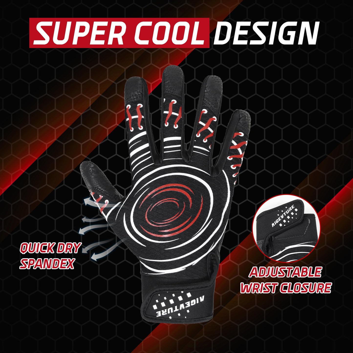 AIGEVTURE Baseball Bating Gloves Adult Youth Baseball Softball Batting Gloves Men Women Black Large