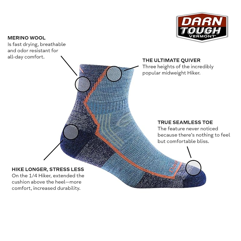 Darn Tough Vermont Women's Hiker Quarter Midweight Cushion Socks - Mountain White, Medium