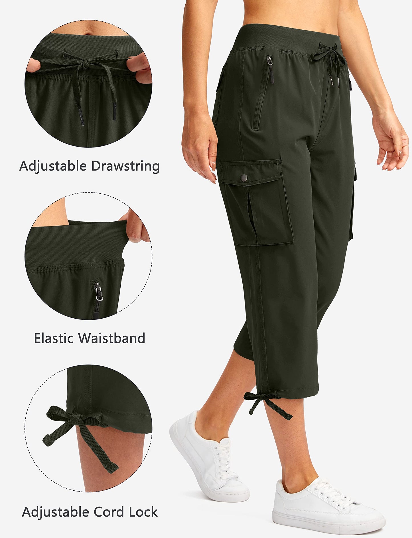 Soothfeel Women's Cargo Capris Pants with 6 Pockets Lightweight Quick Dry Travel Hiking Summer Pants for Women Casual (Green, XXL)