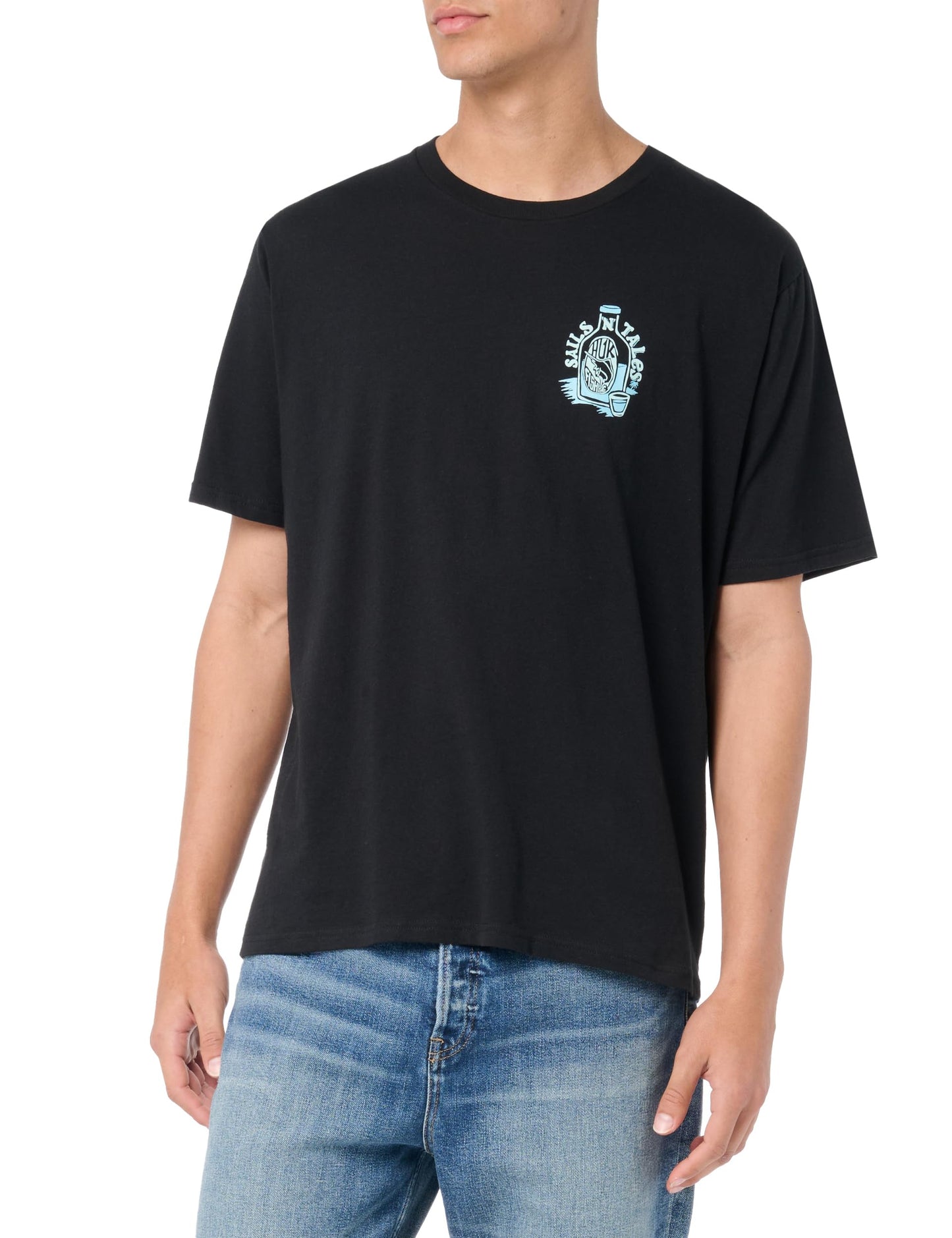 HUK Mens Fishing Graphic Tee, Performance Short Sleeve, Quick-Dry, Sails N Tales - Black, Large