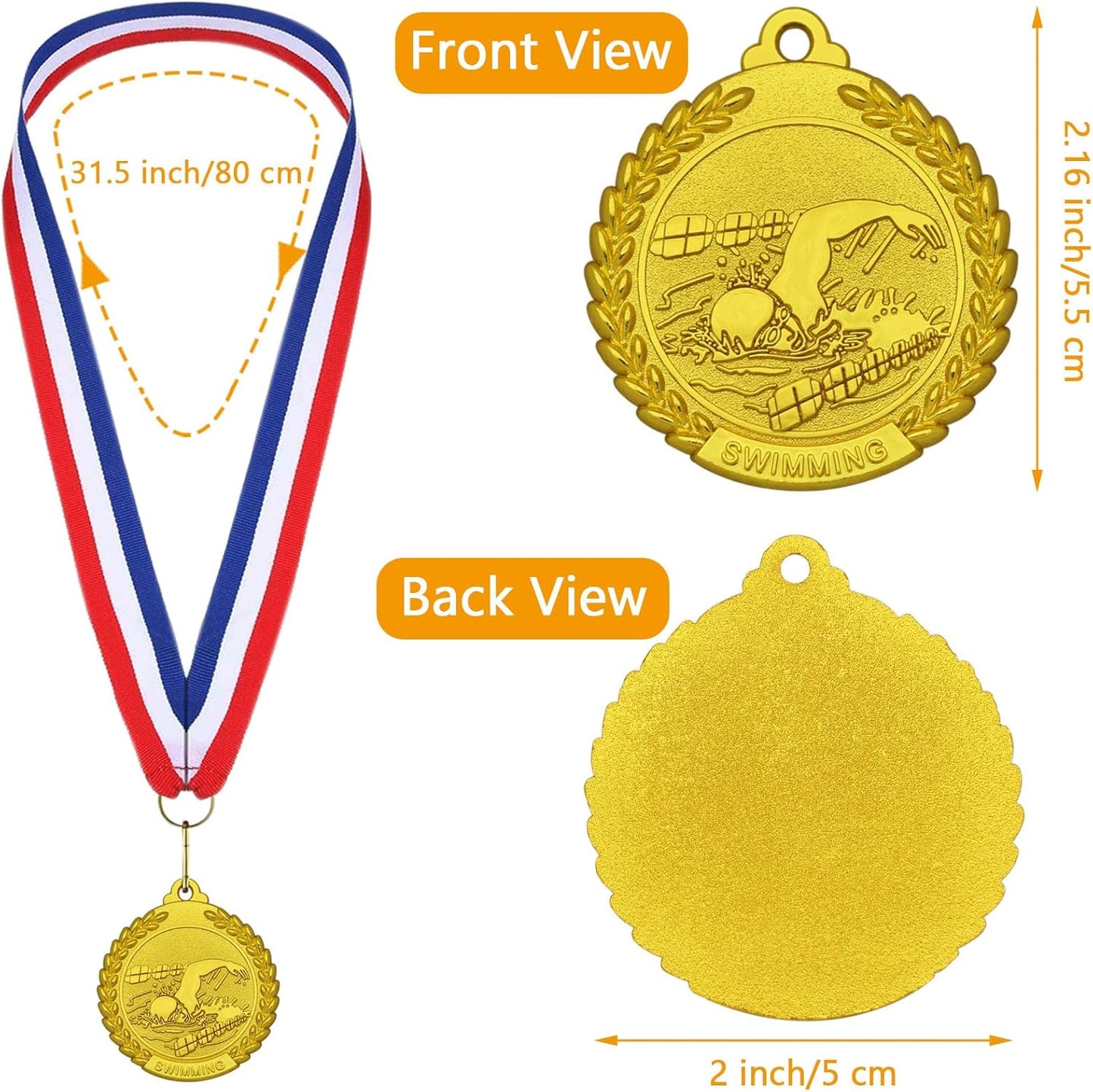 12 Pieces Gold Medals for Awards - Winner Medal Metal with Neck Ribbon Prizes for Kids, Adults, Sports Day, Spelling Bees, Competitions, Party, 2 Inches