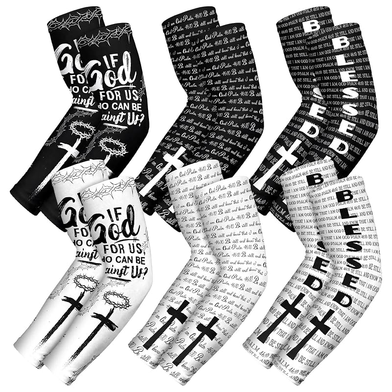 Blessed Arm Sleeves, 6 Pairs Youth Sizes Small+Blessed - Christian UV Shield for Baseball, Football, Outdoor Sports