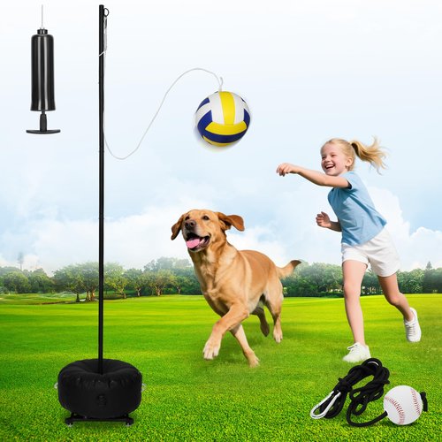 wolfwo Upgrade Heavy Duty Tetherball Set, Tetherball Ball and Rope and Pole, Adjustable Height and Portable Tetherball Set with Base for Outdoor, Playground and Backyard, Fun for Kids and Adults