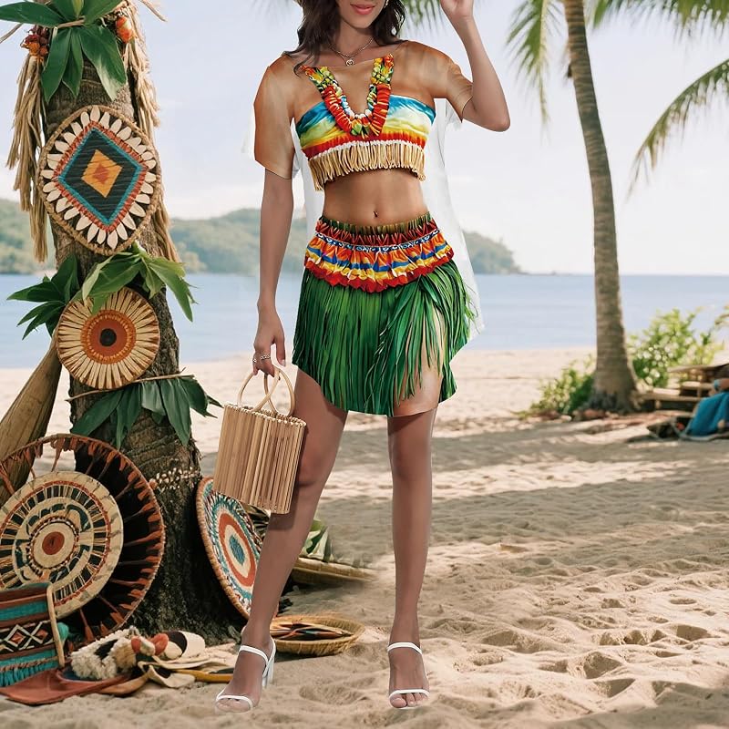 Rainbow Fringe Hawaii Bikini Cover Up Dress - Women’s Short Sleeve Beach Shirt