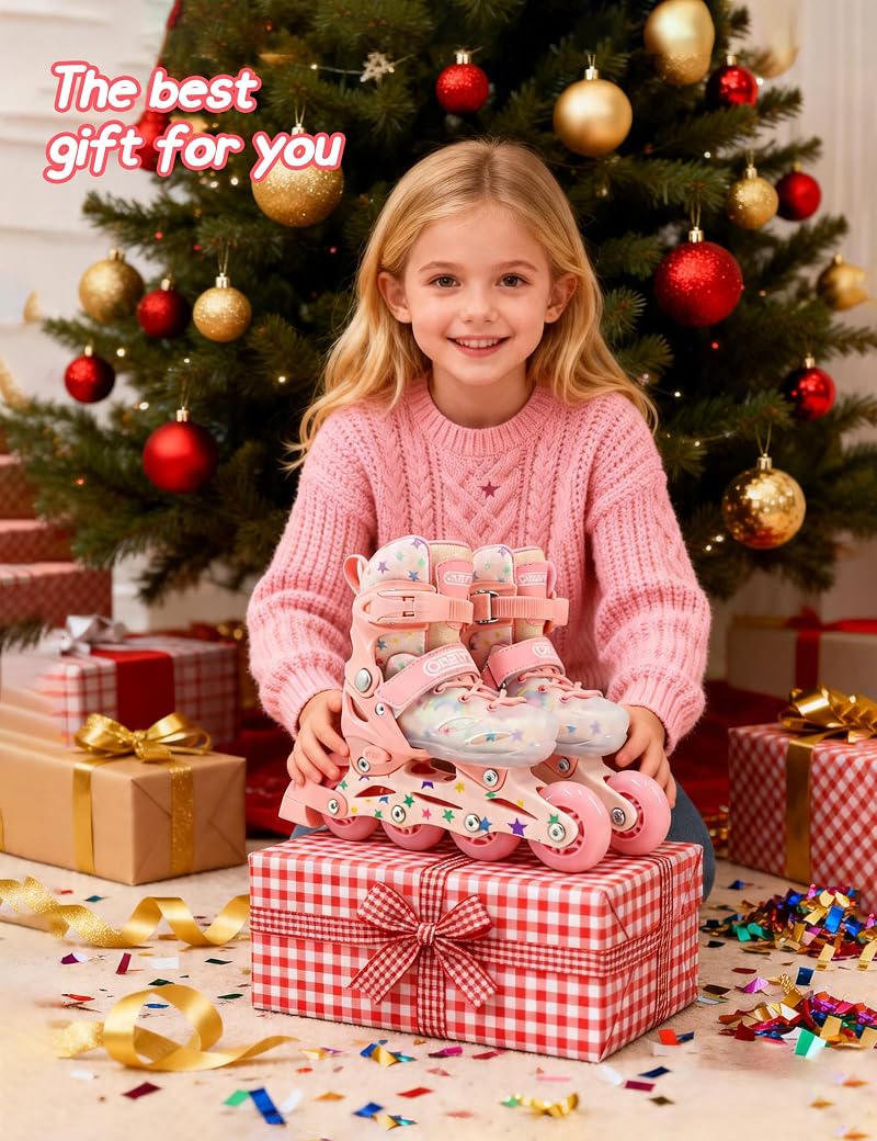 Kids Inline Skates 3-16 with Pink Variation - Adjustable Buckles & Light-Up Wheels