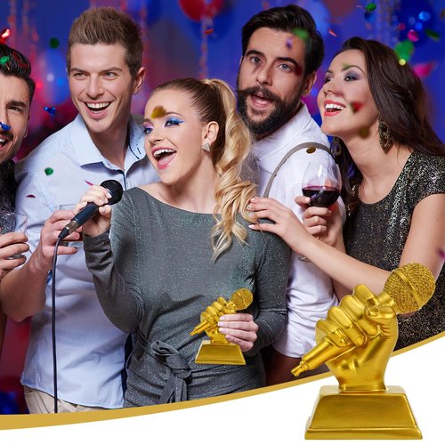 Tosnail 2-Pack Golden Microphone Trophy, Music Awards, Resin Best Singing Award Prize for Adult Karaoke Party Decorations, Singing Competitions
