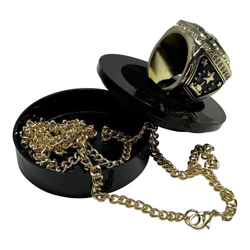 Express Medals Champion Gold First Place Trophy Cup Ring Award Gift Fantasy Prize with Display Neck Chain and Stand Championship Rings