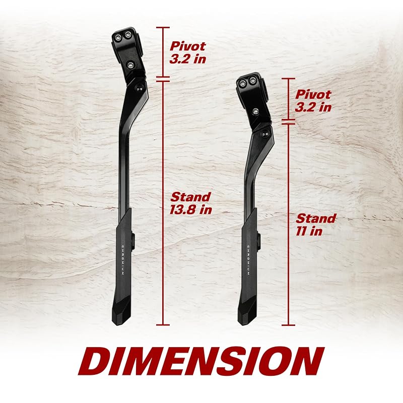 BV Adjustable Rear Bike Kickstand 24"-28" for Adult Bikes - 8 Height Levels, 77 lbs Capacity, Non-Slip Foot
