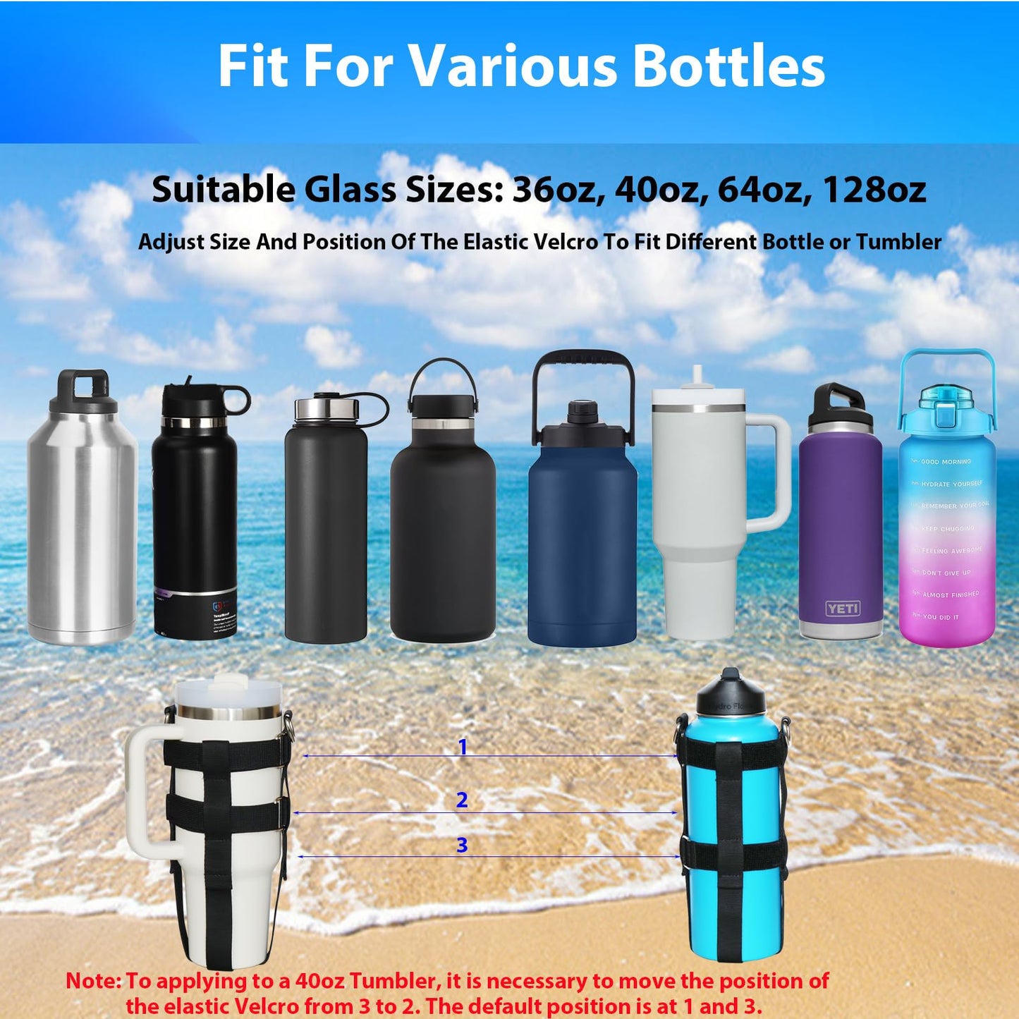 QICAIPO Water Bottle Holder with Strap - Fits Yeti, Hydro Flask, Stanley Tumbler - Ideal Water Bottle Carrier for Men and Women Walking or Hiking (Basic)