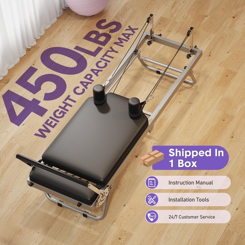 Foldable Pilates Reformer Machine for Home Gym, Wider Pilates Reformer with Spings, Adjustable Pilates Equipment for Women, Up to 450 Lbs Weight Capacity