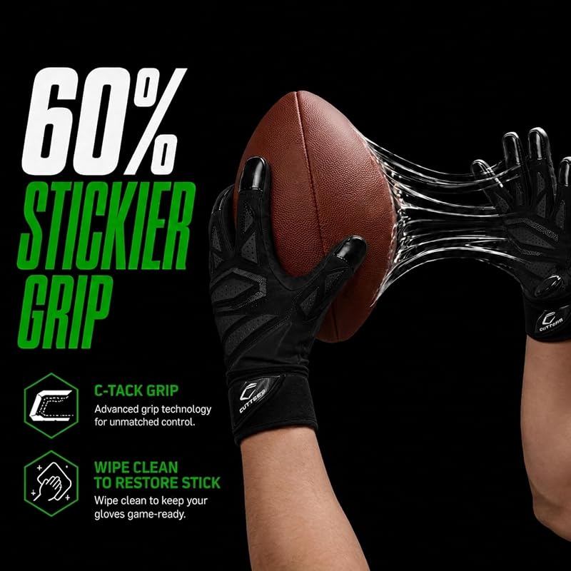 Cutters Force 6.0 Padded Football Gloves for Linemen - Black, Medium