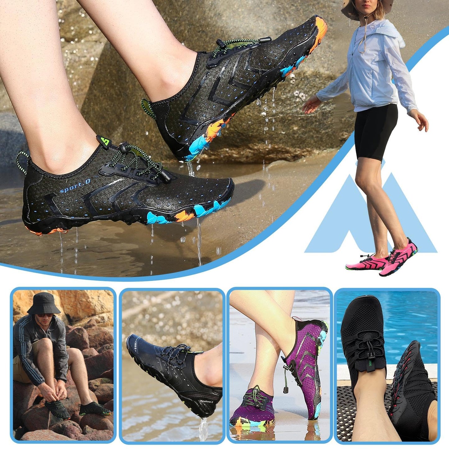 Mishansha Water Shoes for Women Men, Quick-Dry Barefoot Swim Shoes with Drainage Holes, Lightweight Aqua Shoe for Beach Pool River Boating Yoga Walking 9.5 Women/8 Men French Rose