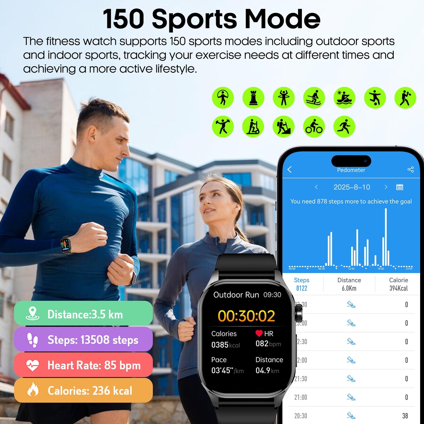 Smart Watch for Men Women with Bluetooth Calls, Blood Pressure Heart Rate Blood Oxygen Stress HRV Monitor Sleep Tracker, 150+ Sports Modes Fitness Tracker, IP68 Waterproof, Pedometer For Android/iOS