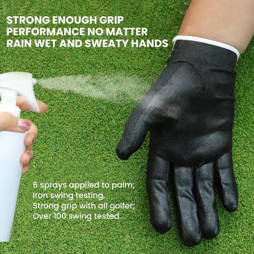 FINGER TEN Golf Gloves Men Right Left Handed Golfer Mens Glove RainGrip Hot Wet Weather Value 6 Pack, All Weather in Black X-Large (Black, Medium/Large, Left)