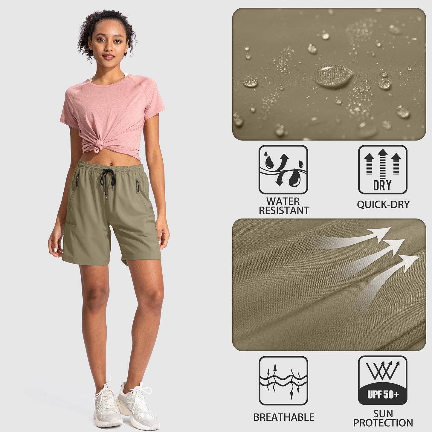 SANTINY Women's 5''/ 7''/9'' Hiking Cargo Shorts Quick Dry Lightweight Summer Shorts for Women Athletic Golf Zipper Pockets(Dusty Blue_L)