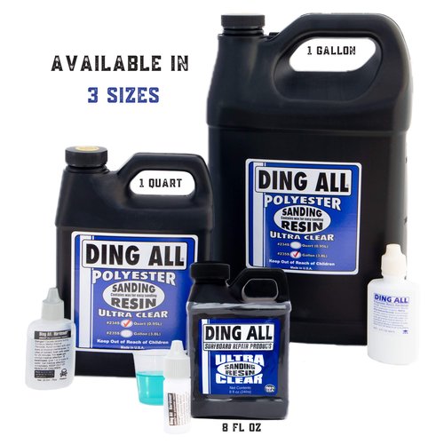 Ding All Polyester Sanding Resin with Catalyst - Smooth and Non-Tacky Product for Surfboard Repairs - 8 oz