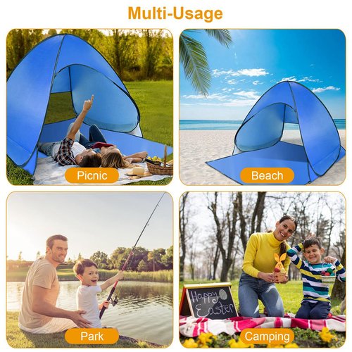 KOCASO Pop Up Beach Tent for 2-3 Person, UPF50+ Anti-UV Sun Shelter w/Storage Bag, Portable Waterproof Instant Sun Shade Canopy for Outdoor Beach Camping Hiking Travel Family, Blue