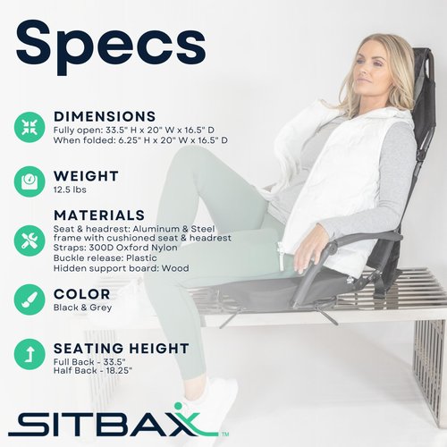 Padded Bleacher Seat – The Ultimate Reclining Stadium Chair with Full Back & Neck Support and 360° Swivel – Lightweight, Foldable, and Portable with Backpack Straps - Patent Pending - OG Black