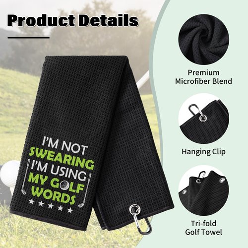 PIUFAM Embroidered Golf Towel, I'm Not Swearing I'm Using My Golf Words Funny Golf Towel, Golf Accessories for Men, Golf Gift for Men, Gift for Dad Grandpa Golf Lover Golf Fan Birthday Father's Day
