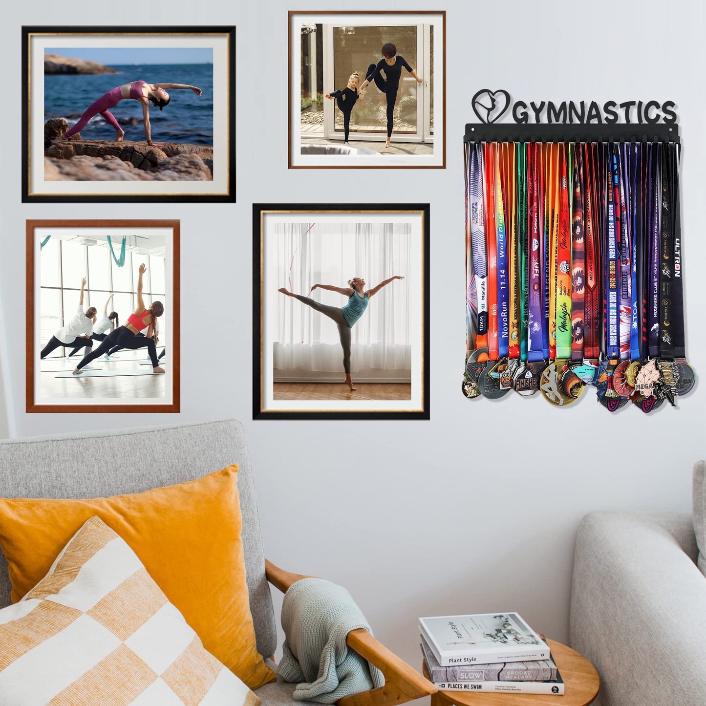 Goutoports Gymnastics Medal Holder - Medal Hanger Display - with 20 Hooks Hold Up 60 Medals - Equipped with Mounting Accessories Easy to Install Easy to Use