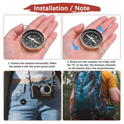 TIXIPEM Pocket Compass [2PCS] - Survival Sports Navigation Compass with Key Ring for Hiking & Camping - [Yellow] Outdoor Activities Accessory