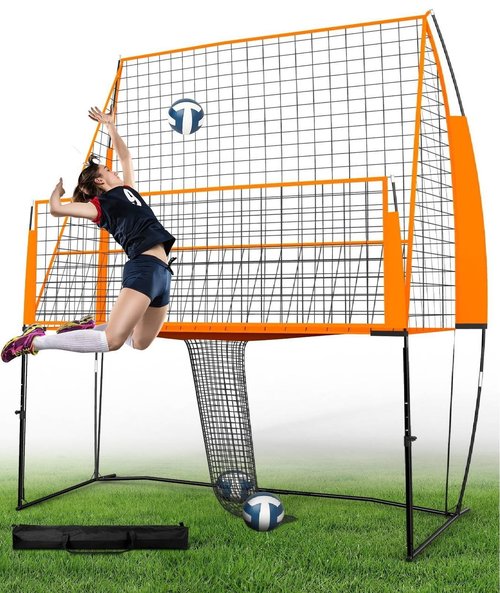Portable Volleyball Training Equipment Net System, Volleyball Practice Net with Carrying Bag, Height Adjustable for Backyard Indoor Outdoor Hitting Serving Practice