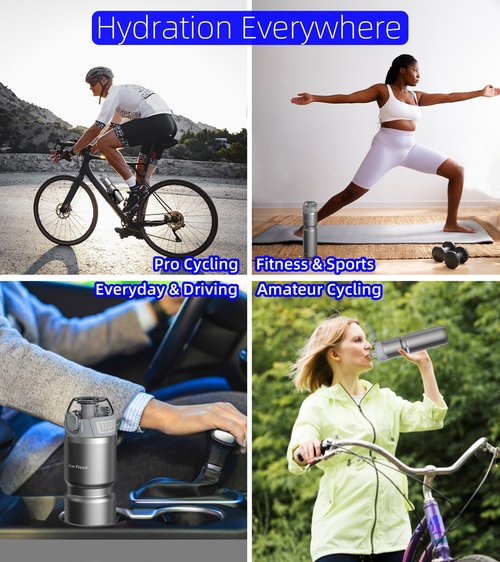 MYFOREST 24oz/700ml Insulated Bike Water Bottle, Surgical Steel: No Plastic Taste, Stronger Grip for MTB & Gravel, Chug/Sip 2-in-1, Dirt Cap/Anti-Scratch (Glossy Steel)
