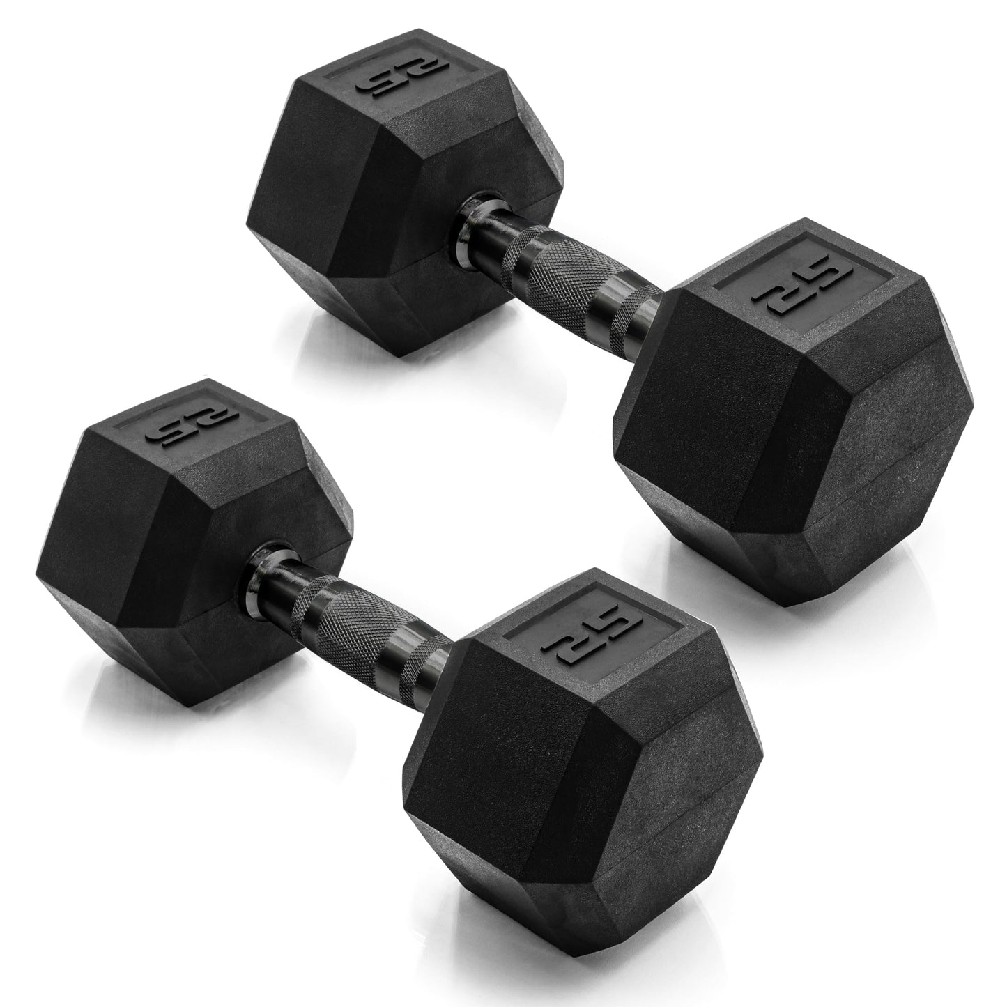 CAP 25lb Rubber Coated Hex Dumbbell, Black Grip, Free Weights, Pair