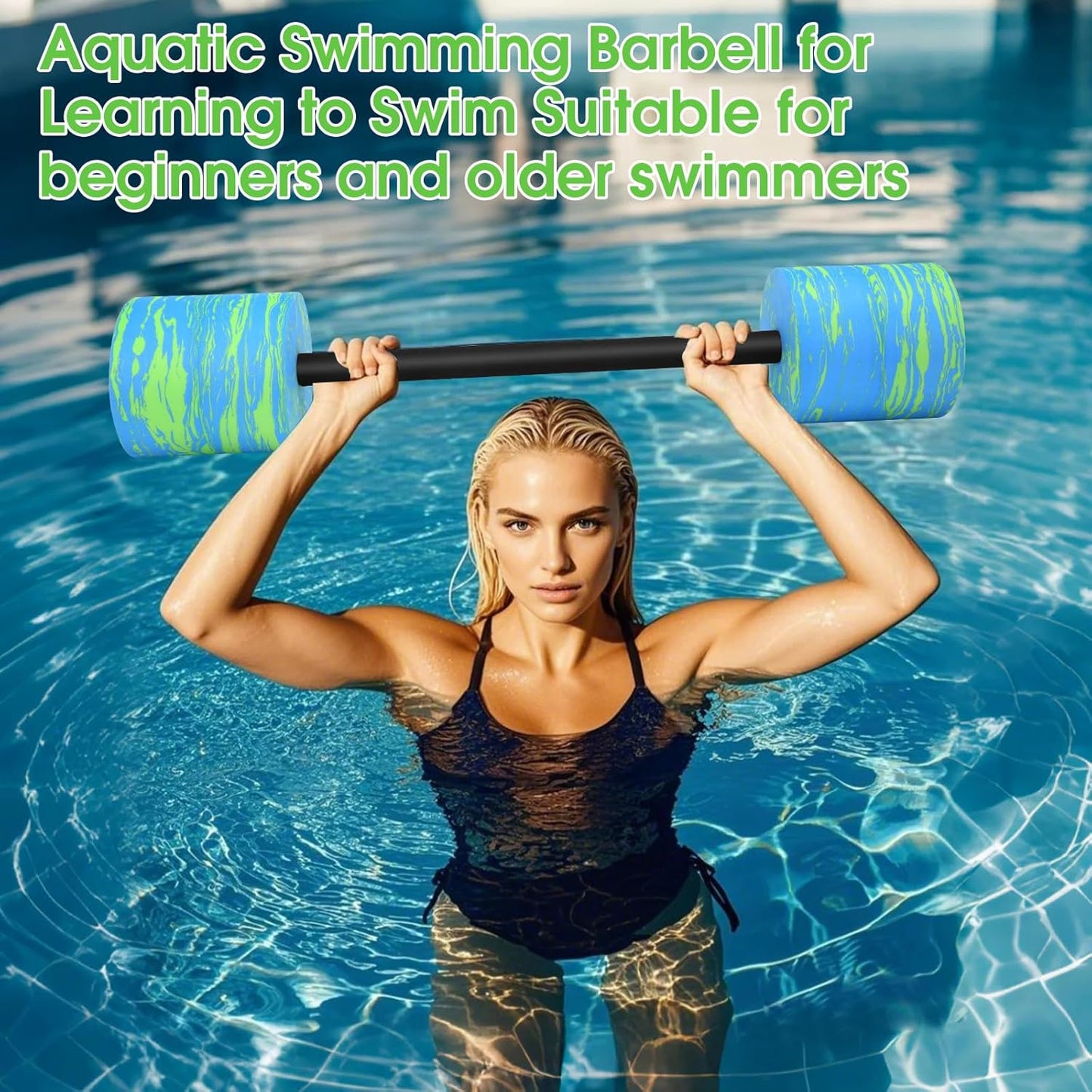 29.3’’Aquatic Exercise Equipment Swim Barbell High Density EVA Foam Pool Barbell with Water Exercise Discs Aquatic Fitness Equipment (Blue&Green)