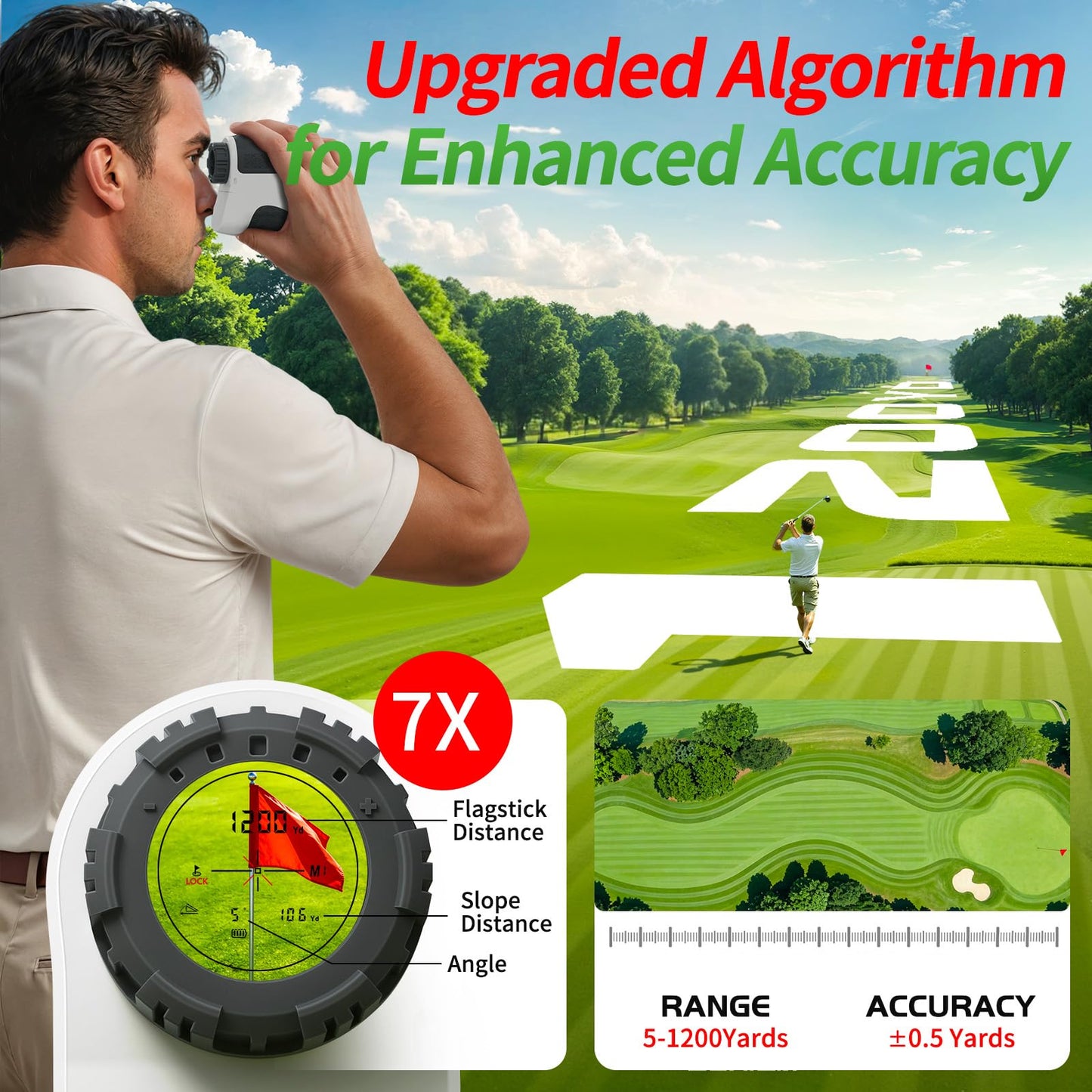 JUANGU Golf Rangefinder with Slope, 1200 Yards Laser Range Finder, 7X Magnification, Flag Lock, Magnetic Mount, IP54 Waterproof, Tournament Legal