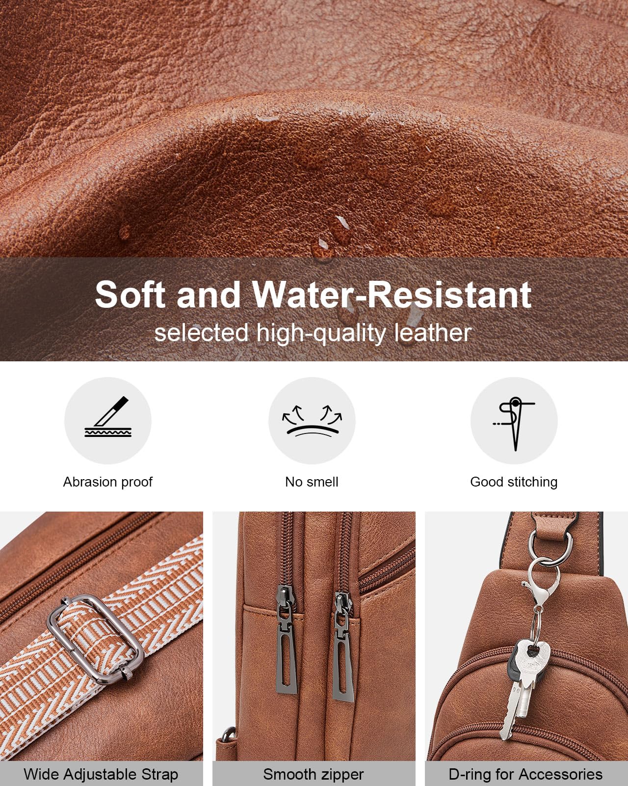 TFKGS Sling Bag Crossbody Bags for Women Fanny Packs Cross Body Bag for Woman Travel Sling Backpack Leather Anti Theft Crossbody Purses Handbags Brown